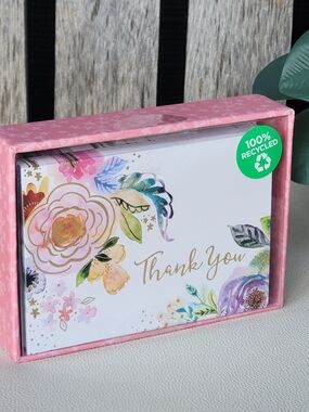 Clementine Gold Foil & Floral Watercolor  "Thank You" - 16 Cards & Envelopes